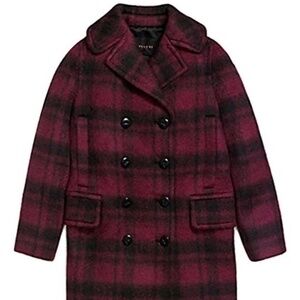 Coach Dark Cranberry Wool Buffalo Plaid Peacoat Size Medium